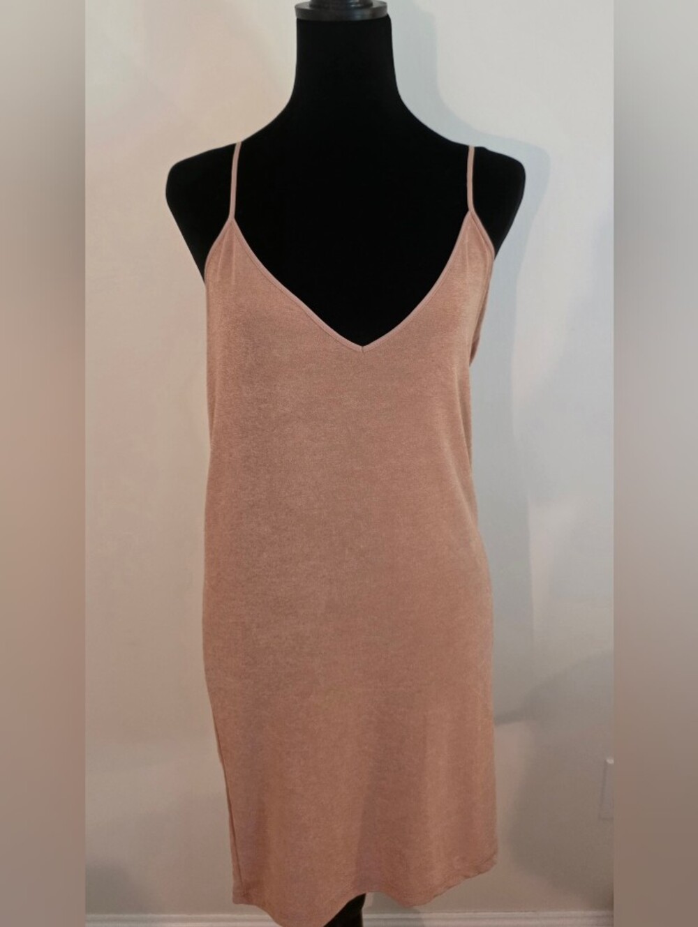 Zara Blush Nude Knit Cami Slip Dress Adjustable Spaghetti Straps Mini Sz S